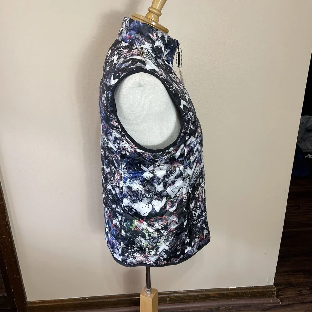 NEW Tribal Womens Abstract Chevron‎ Down Blend Puffer Vest Blue Black White S